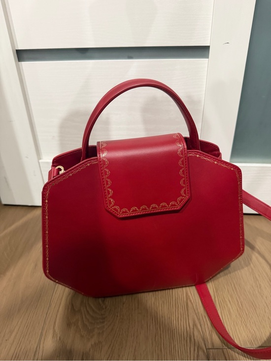 Cartier Handbags - Cartier Red Leather Top-Handle Satchel with Gold Stitching